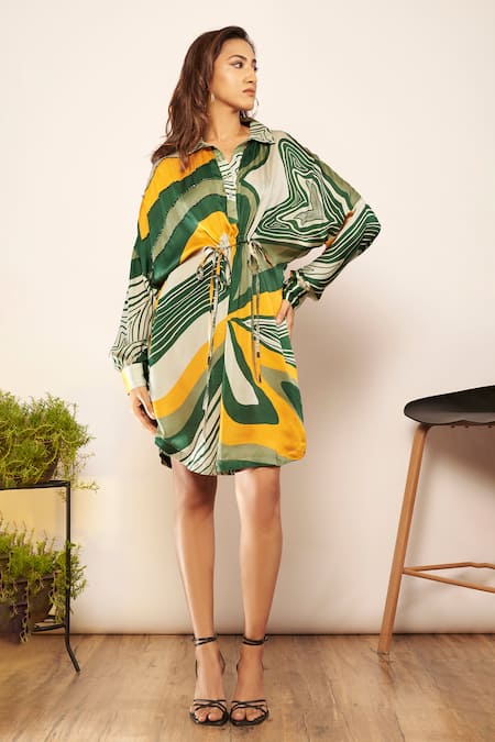 Babita Malkani Abstract Swerve Print Dress 