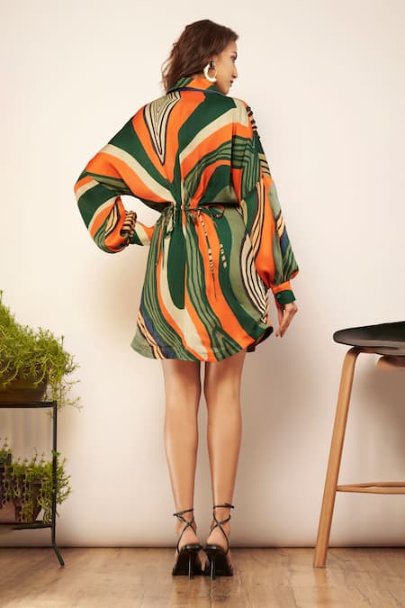 Babita Malkani Abstract Wave Print Dress 