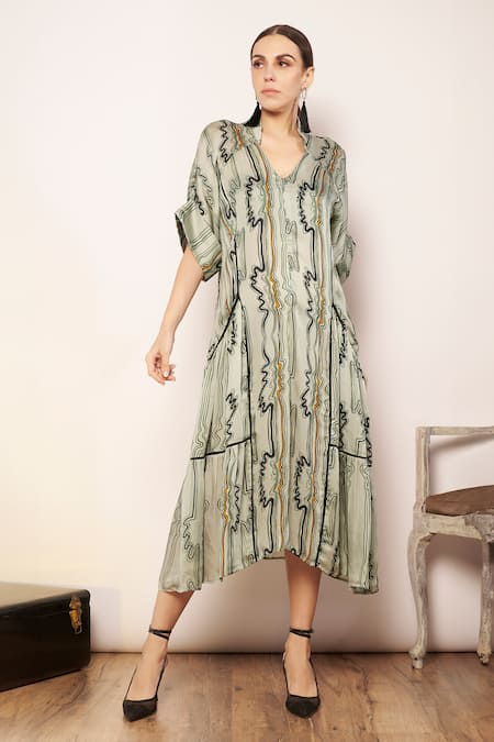 Babita Malkani Curvy Line Print Midi Dress 