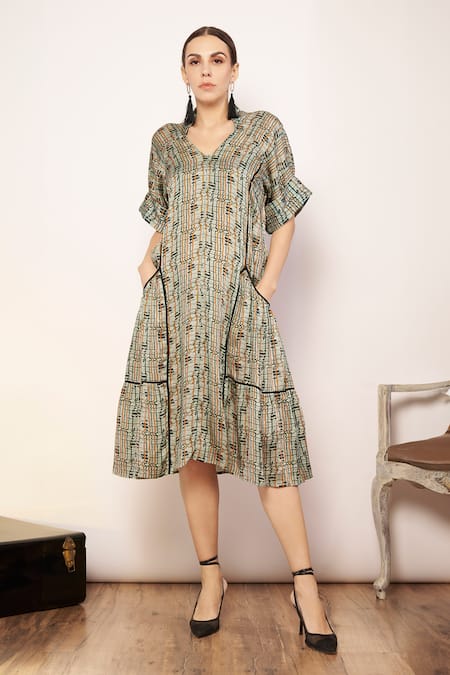 Babita Malkani Coil Maze Print Midi Dress 