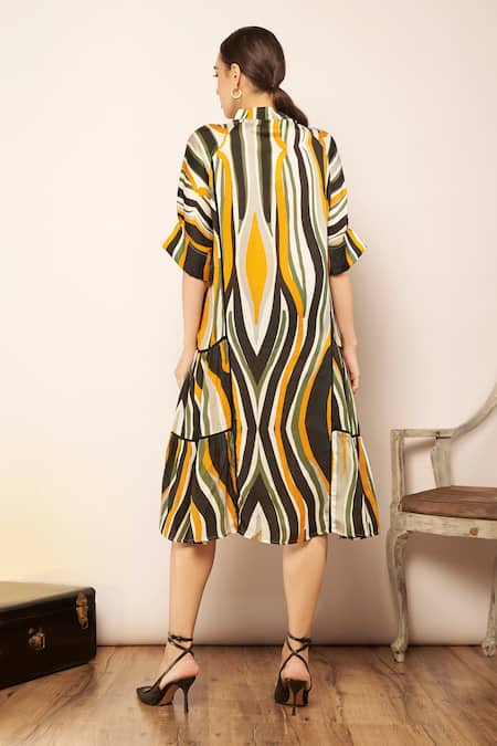 Babita Malkani Flaming Wave Print Midi Dress 