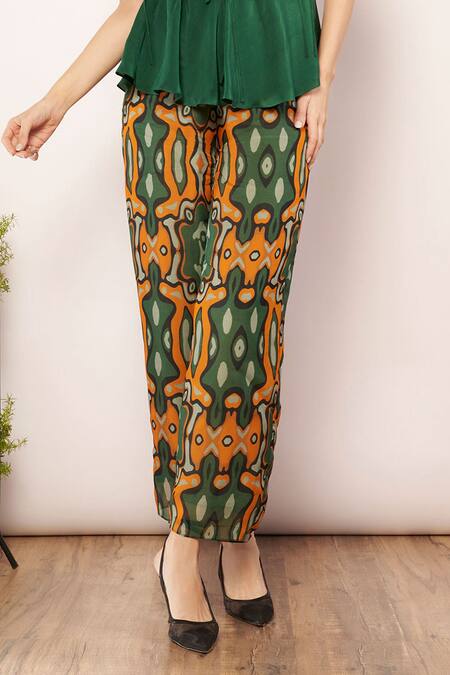 Babita Malkani_Green Organza Splash Dream Print High Waist Pant _Online_at_Aza_Fashions