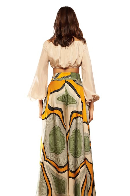 Buy_Babita Malkani_Ivory Abstract Print High Waisted Pant With Belt _Online_at_Aza_Fashions