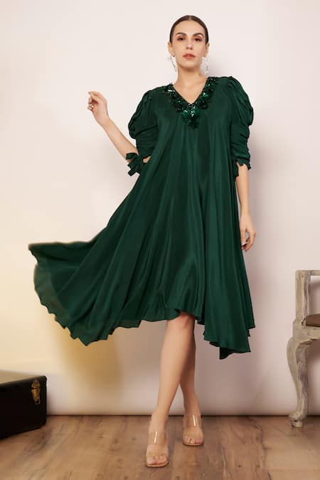 Babita Malkani Asymmetric Embroidered Neckline Dress 