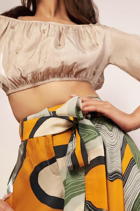 Shop_Babita Malkani_Ivory Silk Embroidery Off-shoulder Off Top _Online_at_Aza_Fashions