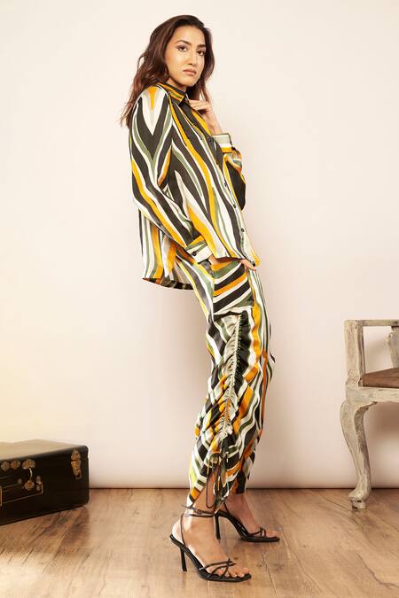 Babita Malkani_Black Satin Abstract Print Drawstring Pant _Online_at_Aza_Fashions