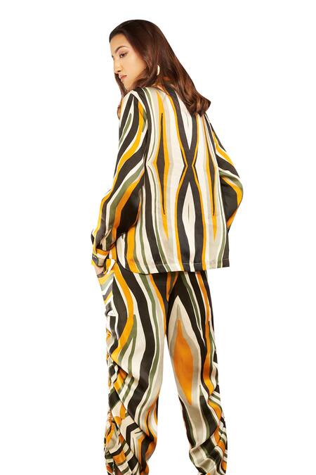 Shop_Babita Malkani_Black Satin Abstract Print Drawstring Pant _Online_at_Aza_Fashions