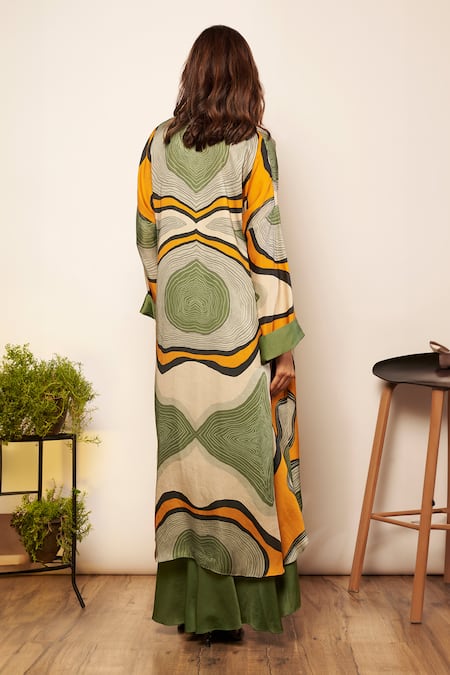 Shop_Babita Malkani_Ivory Geometric Print Cape _at_Aza_Fashions