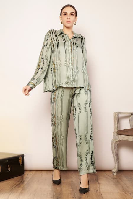 Babita Malkani Wave Stripe Print Pant 