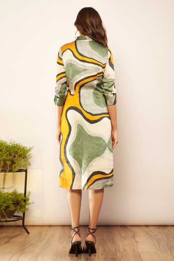 Buy Green Satin Collared Geometric Print Shirt Dress For Women by Babita  Malkani Online at Aza Fashions.