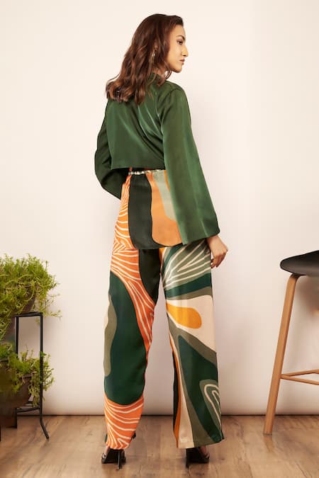 Shop Babita Malkani Green Satin Collared Stripe Print Shirt at Aza Fashions Shop_Babita Malkani_Green Satin Collared Stripe Print Shirt _at_Aza_Fashions