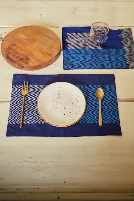 Inheritance India Blue 100% Cotton Wave Block Print 4 Pcs Table Mats Online at Aza Fashions Inheritance India_Blue 100% Cotton Wave Block Print 4 Pcs Table Mats_Online_at_Aza_Fashions