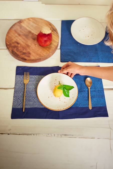 Buy Inheritance India Blue 100% Cotton Wave Block Print 4 Pcs Table Mats Online at Aza Fashions Buy_Inheritance India_Blue 100% Cotton Wave Block Print 4 Pcs Table Mats_Online_at_Aza_Fashions