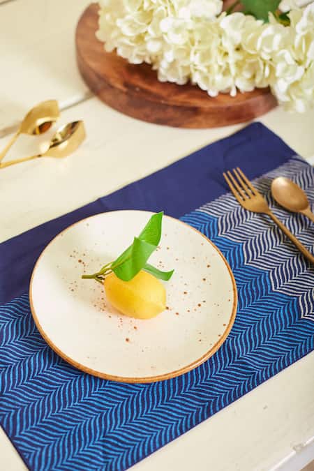 Shop Inheritance India Blue 100% Cotton Wave Block Print 4 Pcs Table Mats Online at Aza Fashions Shop_Inheritance India_Blue 100% Cotton Wave Block Print 4 Pcs Table Mats_Online_at_Aza_Fashions