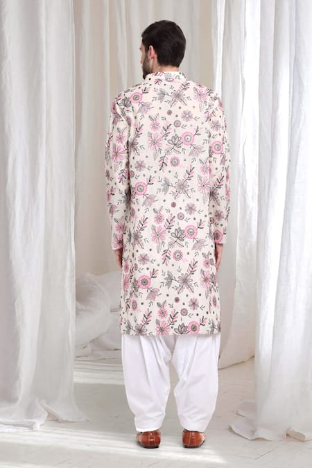 Shop_Aham-Vayam_Cream Cotton Embroidery Pushp Kurta With Patiyala _at_Aza_Fashions