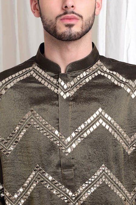 Buy_Aham-Vayam_Green Cotton, Silk Mirrors, Mahotsav Mirrorwork Embellished Kurta With Patiala