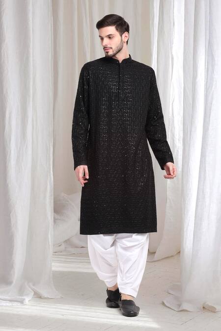 Aham-Vayam_Black Cotton Sequins, Embroidery Mrinaal Checkered Kurta With Patiala _at_Aza_Fashions