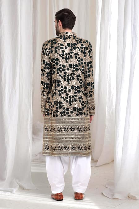 Shop_Aham-Vayam_Green Cotton Lace, Sequins Kashish Cluster Embellished Kurta Patiala Set _at_Aza_Fashions