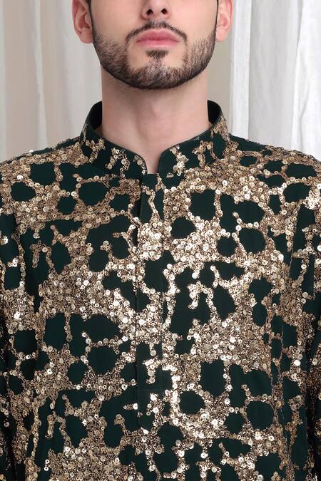 Shop_Aham-Vayam_Green Cotton Lace, Sequins Kashish Cluster Embellished Kurta Patiala Set _Online_at_Aza_Fashions