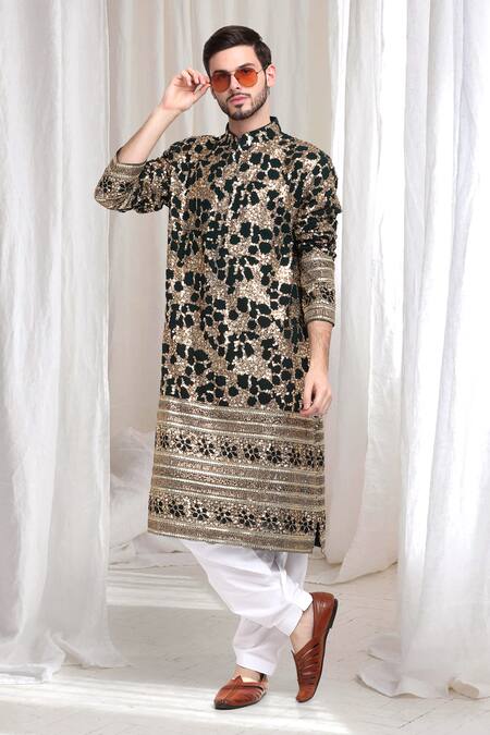 Aham-Vayam_Green Cotton Lace, Sequins Kashish Cluster Embellished Kurta Patiala Set _at_Aza_Fashions