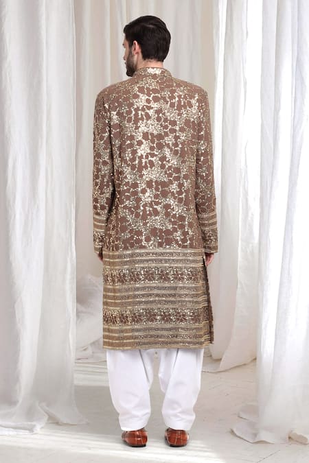 Shop_Aham-Vayam_Beige Cotton Sequins, Lace Kashish Embellished Kurta Patiala Set _at_Aza_Fashions