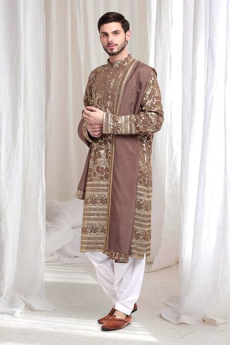 Aham-Vayam_Beige Cotton Sequins, Lace Kashish Embellished Kurta Patiala Set _at_Aza_Fashions