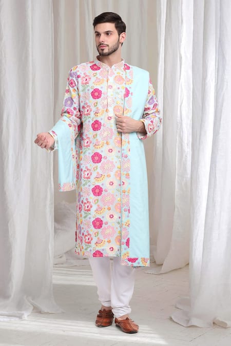 Aham-Vayam Floral Sequin Embroidered Kurta Churidar Set 