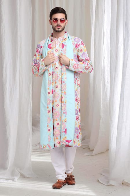 Aham-Vayam_Green Cotton Embroidery, Sequins Floral Kurta Churidar Set _at_Aza_Fashions