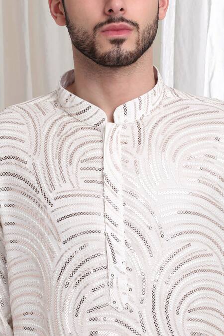 Shop_Aham-Vayam_Cream Cotton Sequins, Embroidery Firdaus Kurta Churidar Set _Online_at_Aza_Fashions