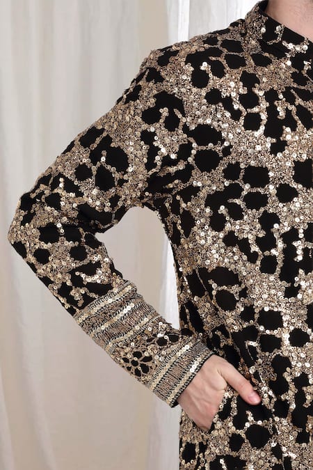 Shop_Aham-Vayam_Black Cotton Sequins Kashish Embroidered Kurta Churidar Set _Online_at_Aza_Fashions