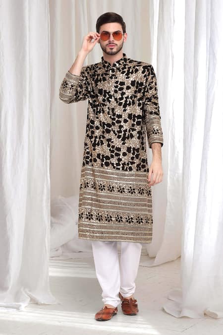 Buy_Aham-Vayam_Black Cotton Sequins Kashish Embroidered Kurta Churidar Set 