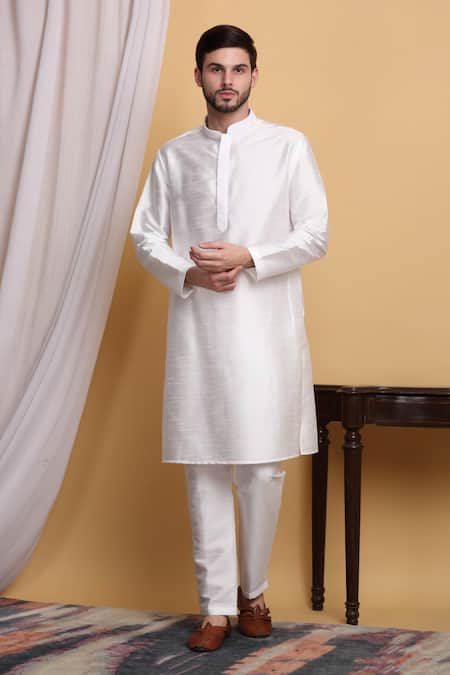 Buy_Aham-Vayam_Ivory Cotton, Silk Embroidery Nakkashkaari Jacket Pant Set _Online_at_Aza_Fashions
