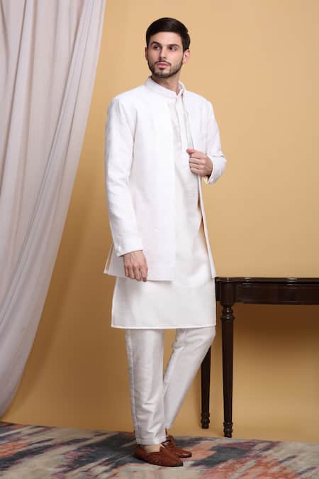 Aham-Vayam_Ivory Cotton, Silk Embroidery Nakkashkaari Jacket Pant Set _at_Aza_Fashions