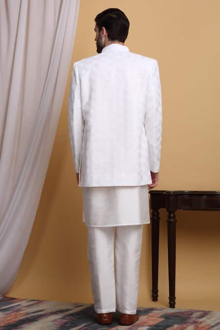 Shop_Aham-Vayam_Ivory Cotton, Silk Sequins Kohima Honeycomb Pattern Jacket Pant Set 