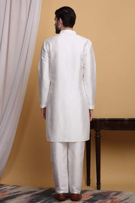 Shop_Aham-Vayam_Ivory Cotton, Silk Embroidery Flower Vine Jacket Pant Set _at_Aza_Fashions