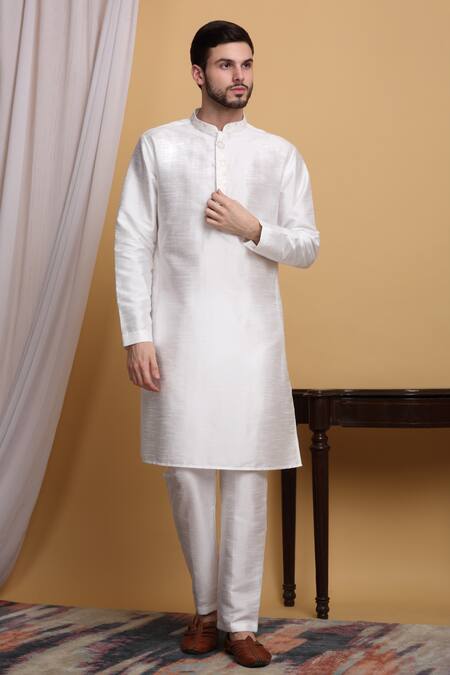 Buy_Aham-Vayam_Ivory Cotton, Silk Embroidery Flower Vine Jacket Pant Set _Online_at_Aza_Fashions