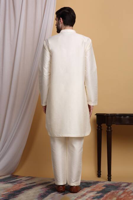 Aham-Vayam_Cream Cotton, Silk Zari Zardozi Embroidered Jacket Pant Set _Online_at_Aza_Fashions