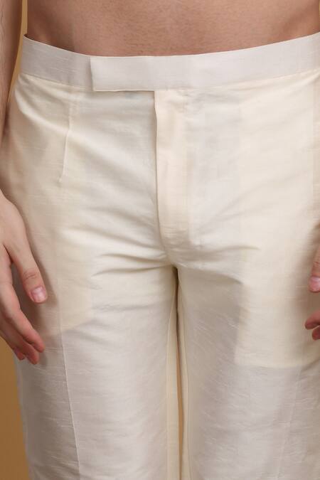 Buy_Aham-Vayam_Cream Cotton, Silk Zari Zardozi Embroidered Jacket Pant Set _Online_at_Aza_Fashions