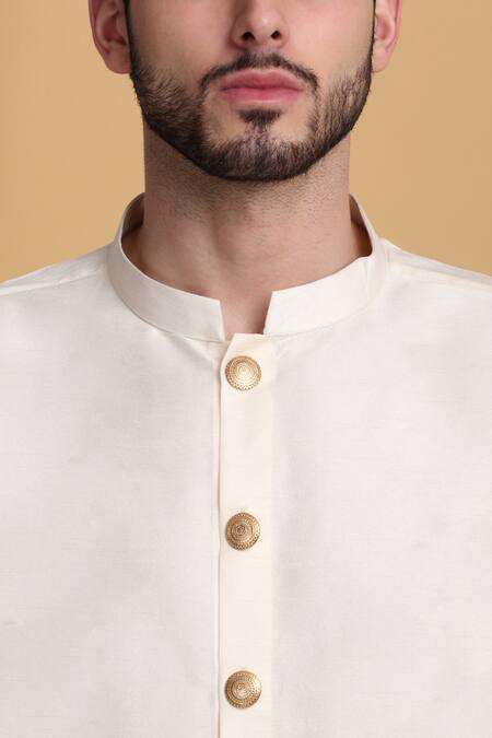 Aham-Vayam_Cream Cotton, Silk Zari Zardozi Embroidered Jacket Pant Set _at_Aza_Fashions