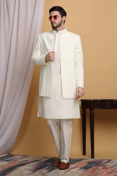 Aham-Vayam_Off White Cotton, Silk Embroidery Diyam Jacket Pant Set _Online_at_Aza_Fashions