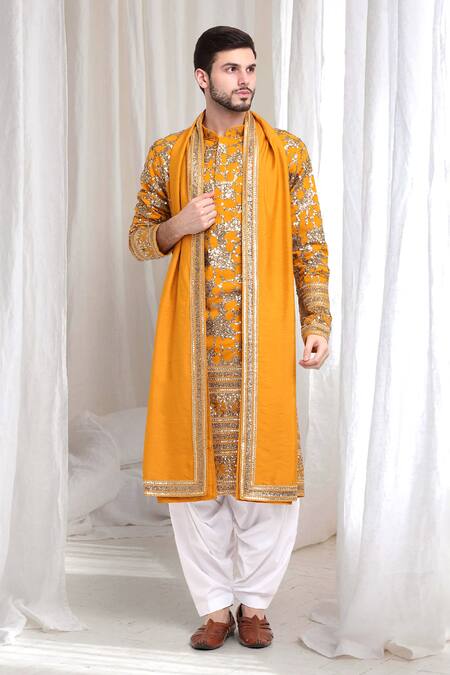 Buy_Aham-Vayam_Yellow Cotton Sequins Kashish Embroidered Kurta And Patiala Set 
