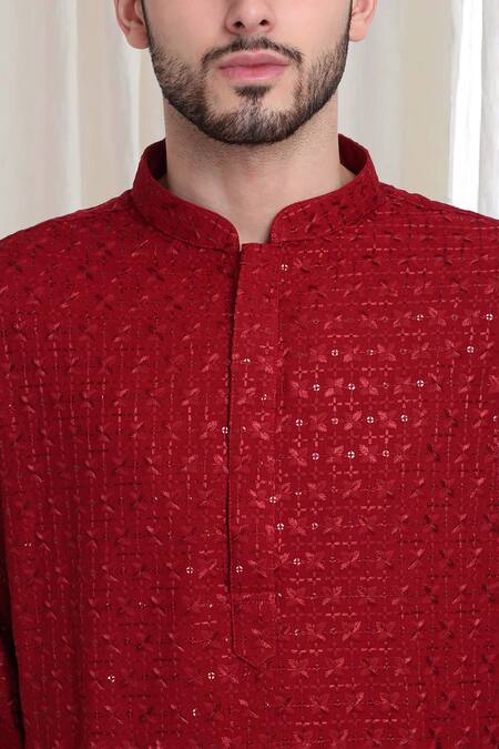 Buy_Aham-Vayam_Red Cotton Sequins, Embroidery Nitaara Kurta With Churidaar 