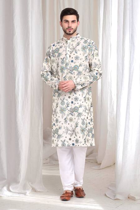 Buy Aham-Vayam White Cotton Embroidery Pushp Kurta With Churidaar Online at Aza Fashions Buy_Aham-Vayam_White Cotton Embroidery Pushp Kurta With Churidaar_Online_at_Aza_Fashions