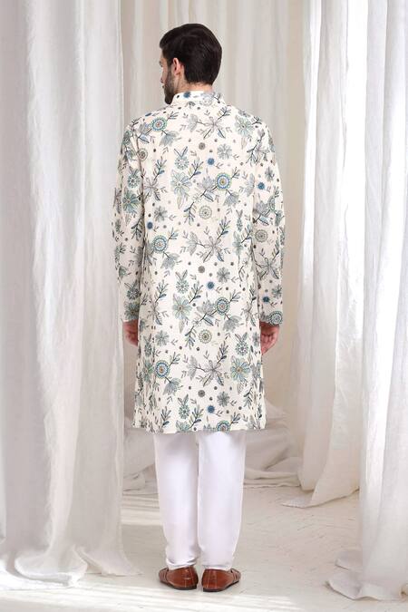 Shop Aham-Vayam White Cotton Embroidery Pushp Kurta With Churidaar Online at Aza Fashions Shop_Aham-Vayam_White Cotton Embroidery Pushp Kurta With Churidaar_Online_at_Aza_Fashions