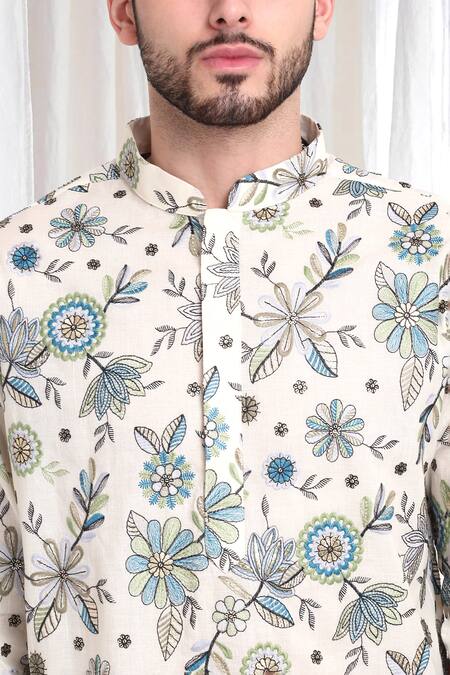 Aham-Vayam White Cotton Embroidery Pushp Kurta With Churidaar at Aza Fashions Aham-Vayam_White Cotton Embroidery Pushp Kurta With Churidaar_at_Aza_Fashions