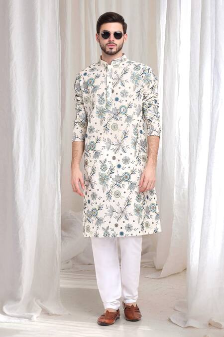 Buy Aham-Vayam White Cotton Embroidery Pushp Kurta With Churidaar Buy_Aham-Vayam_White Cotton Embroidery Pushp Kurta With Churidaar