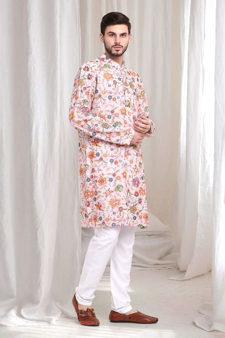 Aham-Vayam Pushp-Varsha Embroidered Kurta With Churidaar 