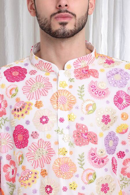 Buy Aham-Vayam Cream Cotton Mirrors, Embroidery Pushp-van Kurta With Pant Online at Aza Fashions Buy_Aham-Vayam_Cream Cotton Mirrors, Embroidery Pushp-van Kurta With Pant _Online_at_Aza_Fashions