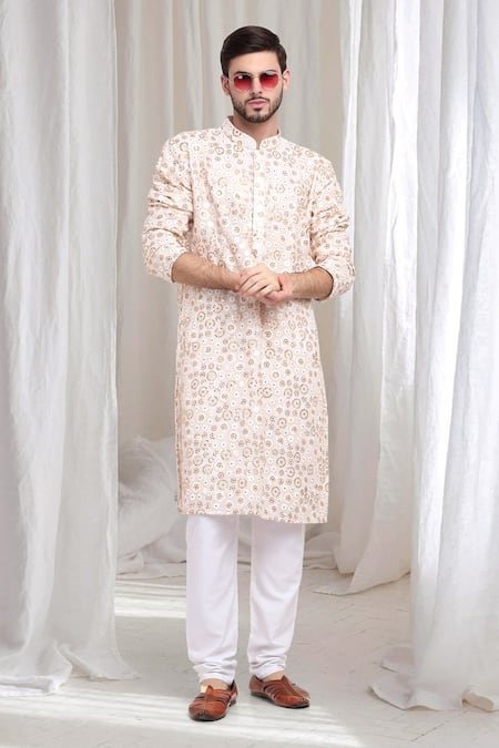 Aham-Vayam Phool Embroidered Kurta With Churidaar 