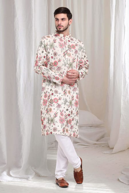 Buy Aham-Vayam White Cotton Embroidery Pushp Kurta With Churidaar Online at Aza Fashions Buy_Aham-Vayam_White Cotton Embroidery Pushp Kurta With Churidaar _Online_at_Aza_Fashions
